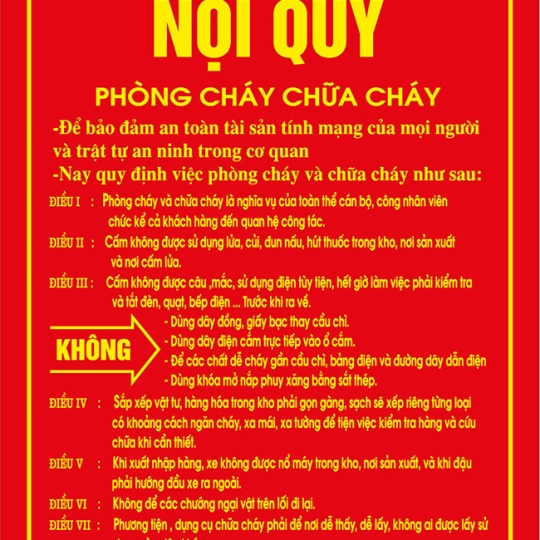 BẢNG CHỈ DẪN, NỘI QUY